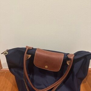 Longchamp Dark Blue and Brown Tote- large